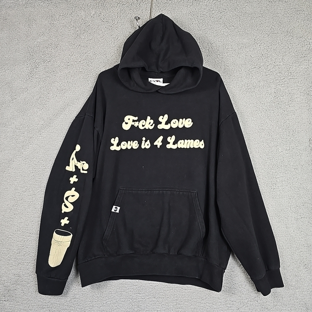 Vintage EVOL Love Is For Lames Black and White Hoodie Size XL